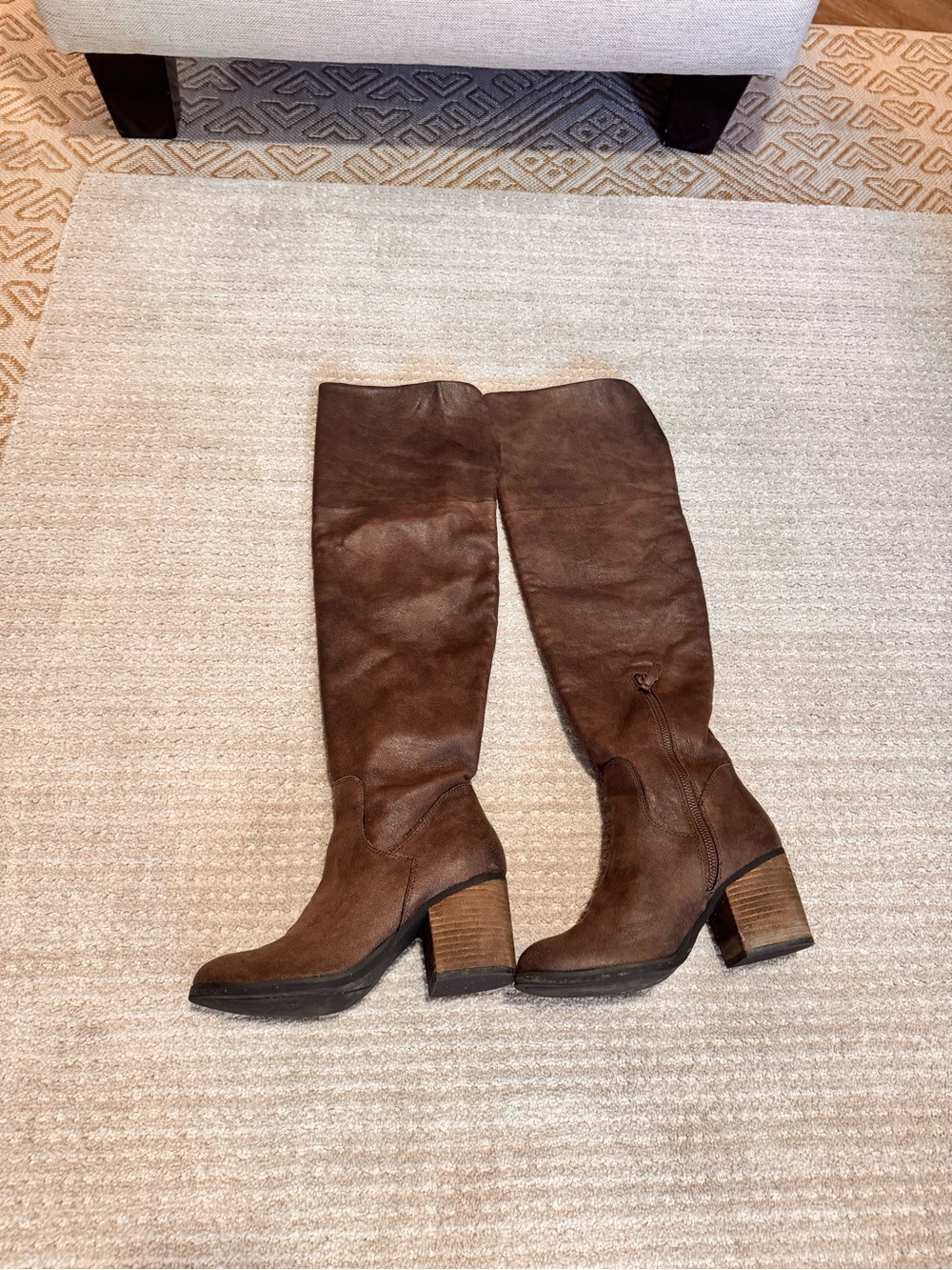 Hinge Canton- Women's Brown Over the Knee Block Heel Riding Boots